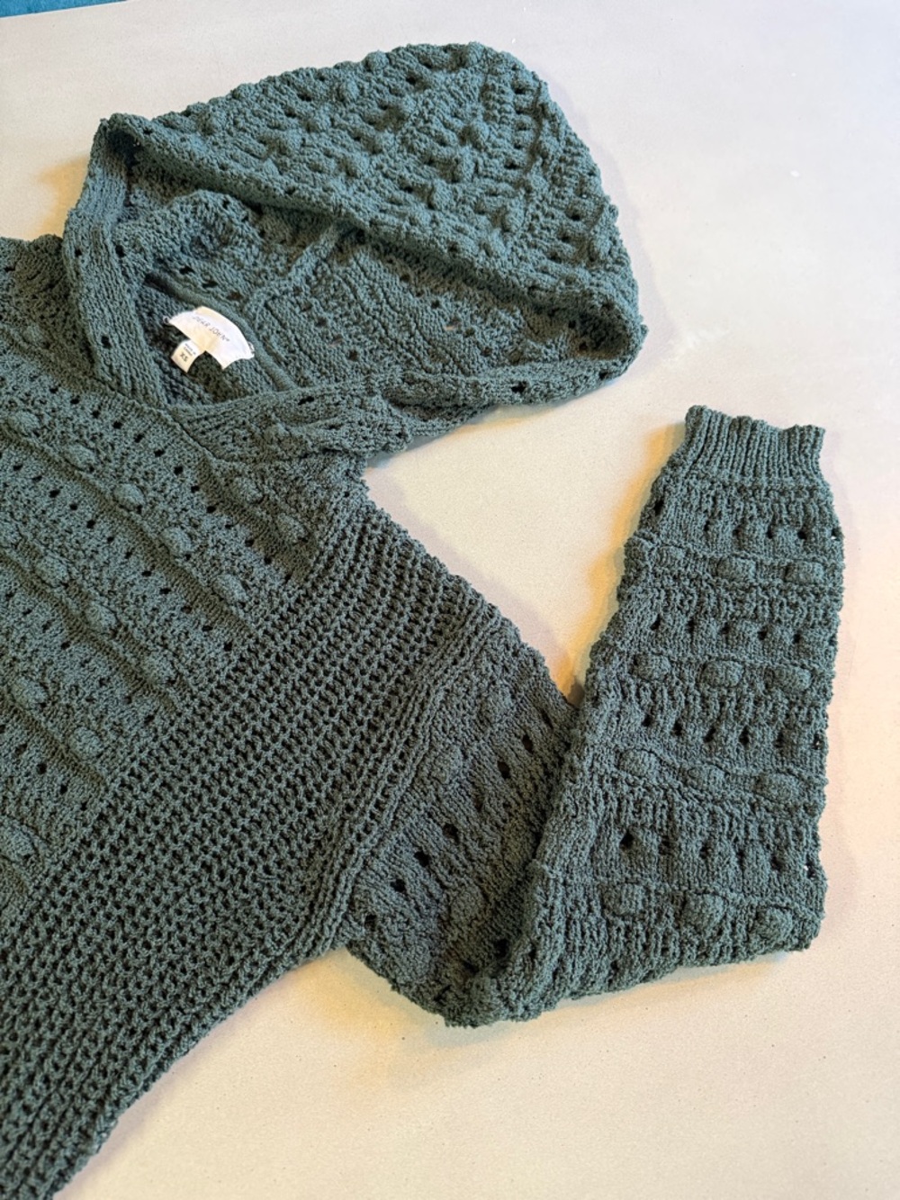 Dear John Olive Green Openwork Knit Hoodie
